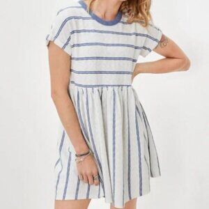 American Eagle Brand Blue & White Striped Cotton Knit Babydoll Dress Size Small